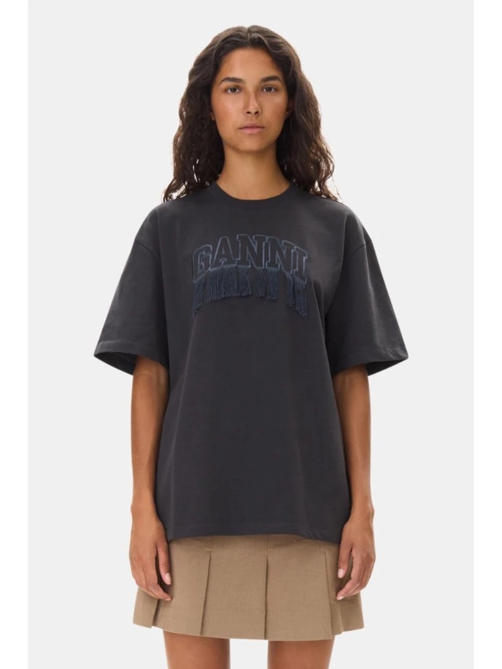 NWT Ganni Heavy Cotton Drop Shoulder Fringe T-Shirt | Statement Tee